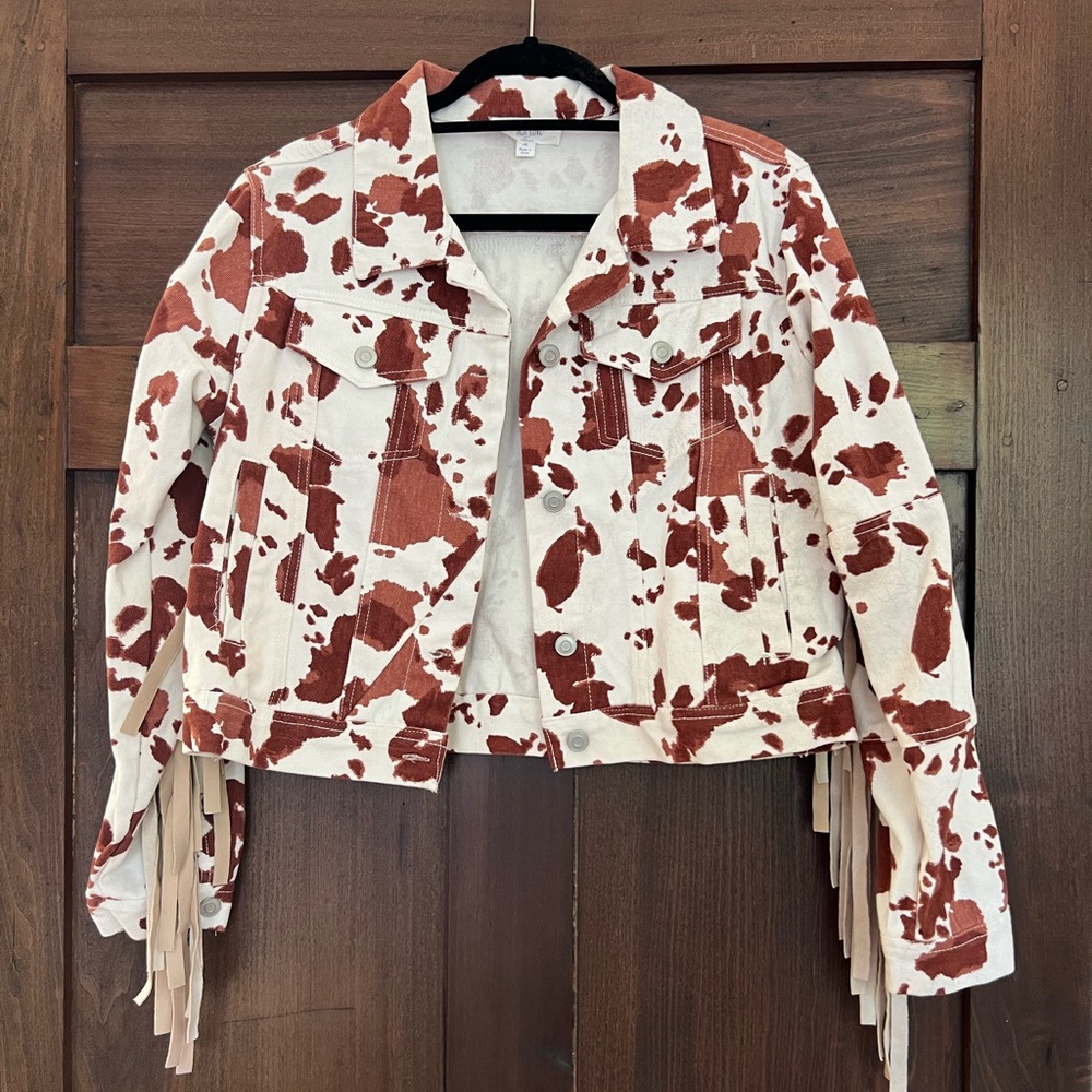 Peach Love Cowprint Fringe Jacket